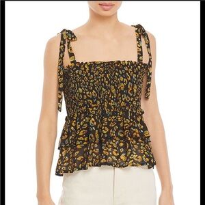 Lost + Wander Black and Yellow Ruffled Tie Front Blouse